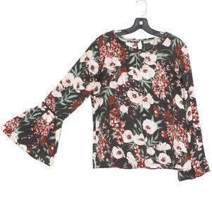 Loft Top Dark Floral Whimsigoth Cottage Boho Fairy Romantic Bell Sleeve Small